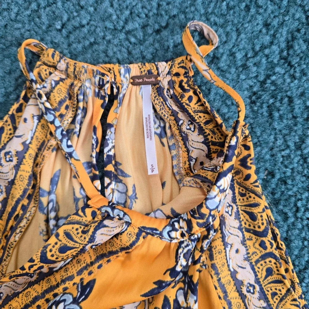 Free People Small Yellow Floral Paisley Handkerchief‎ Hem Halter Top Side Ties